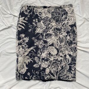 Loft Early 2000's Cotton White Gray Rose Floral Flower Whimsygoth midi Skirt S 6